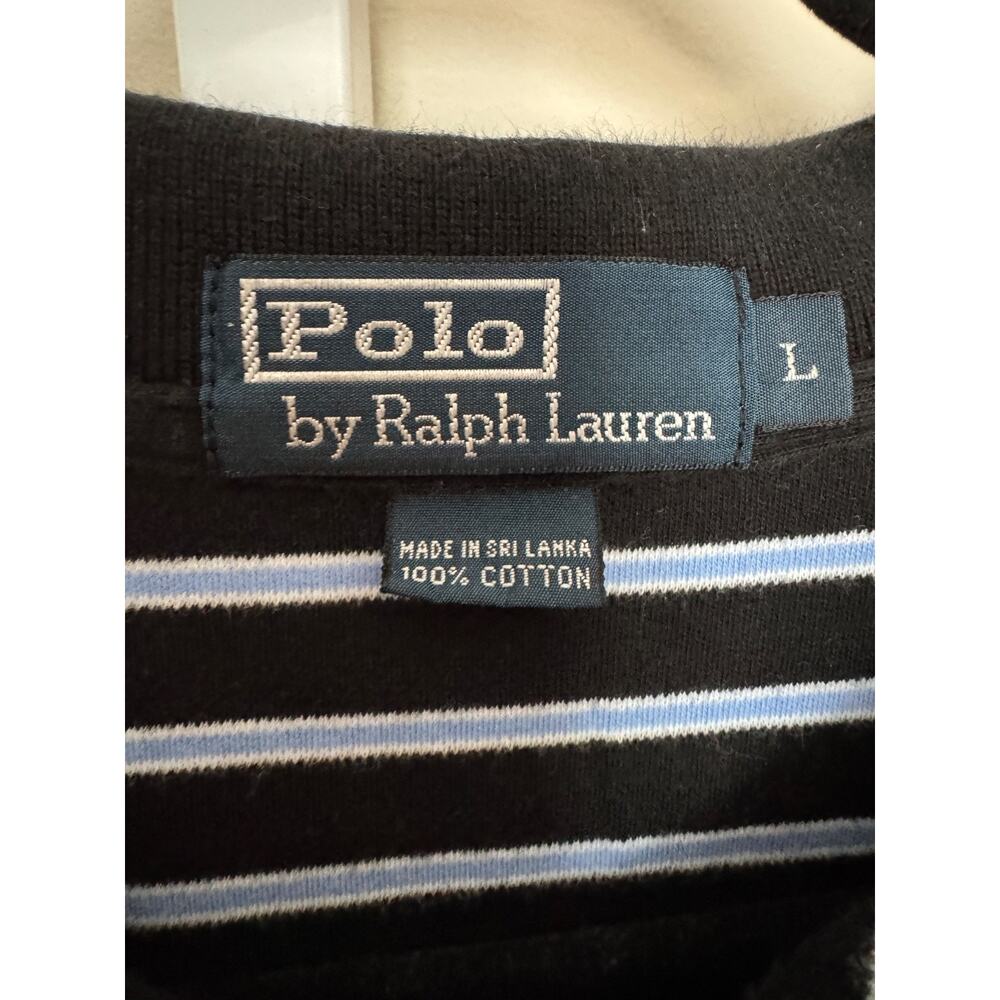POLO Ralph Lauren Navy & White Striped Short Sleeve Polo Red Pony logo L S-01 - Picture 5 of 6